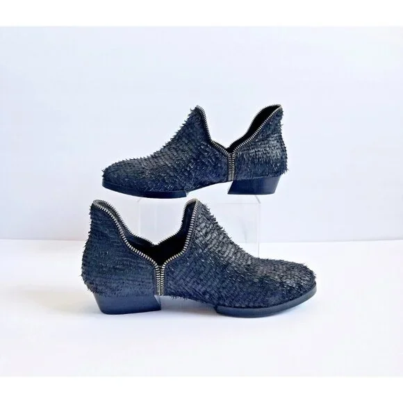 BAKERS ELITE Black Settle Frayed Leather Ankle Booties 39 8.5 Heeled Zipper Trim - Picture 6 of 12